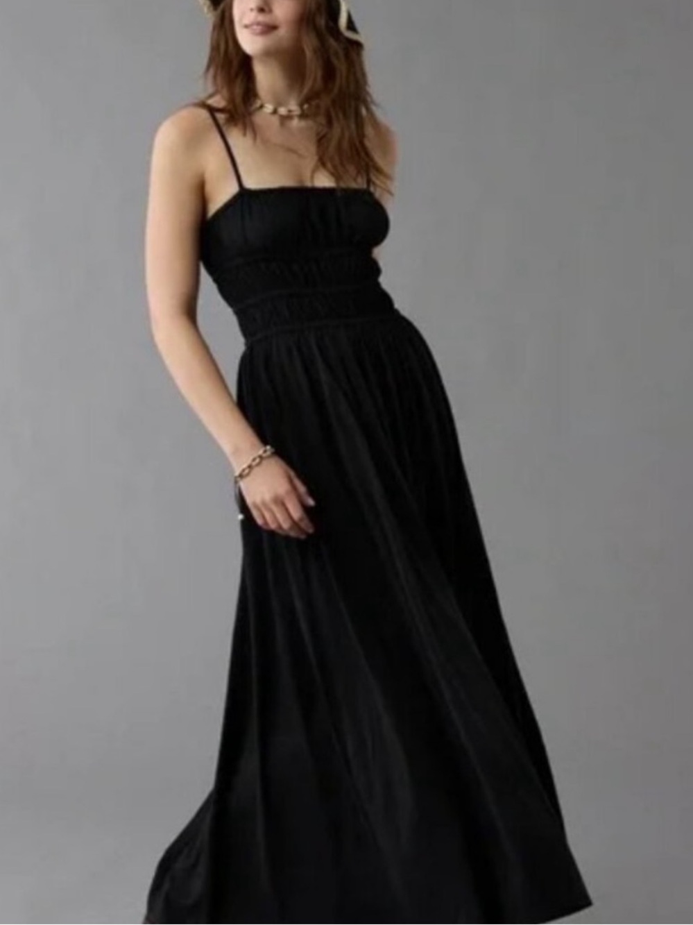 American Eagle Outfitters Black Knit Maxi Dress with Slim Straps